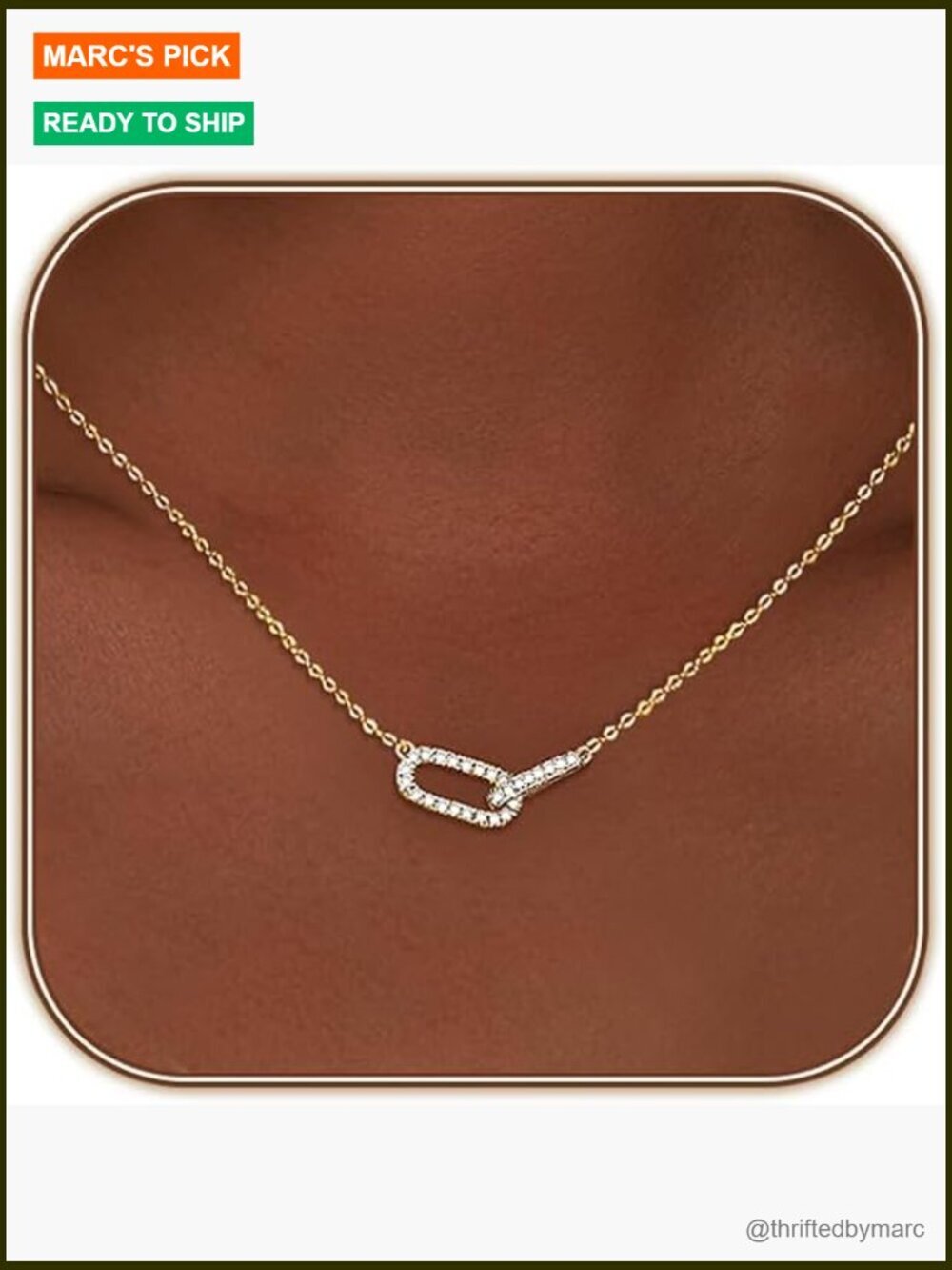 Diamond Pendant Necklace Dainty Gold Paperclip Choker Cubic Zirconia 18K Plated